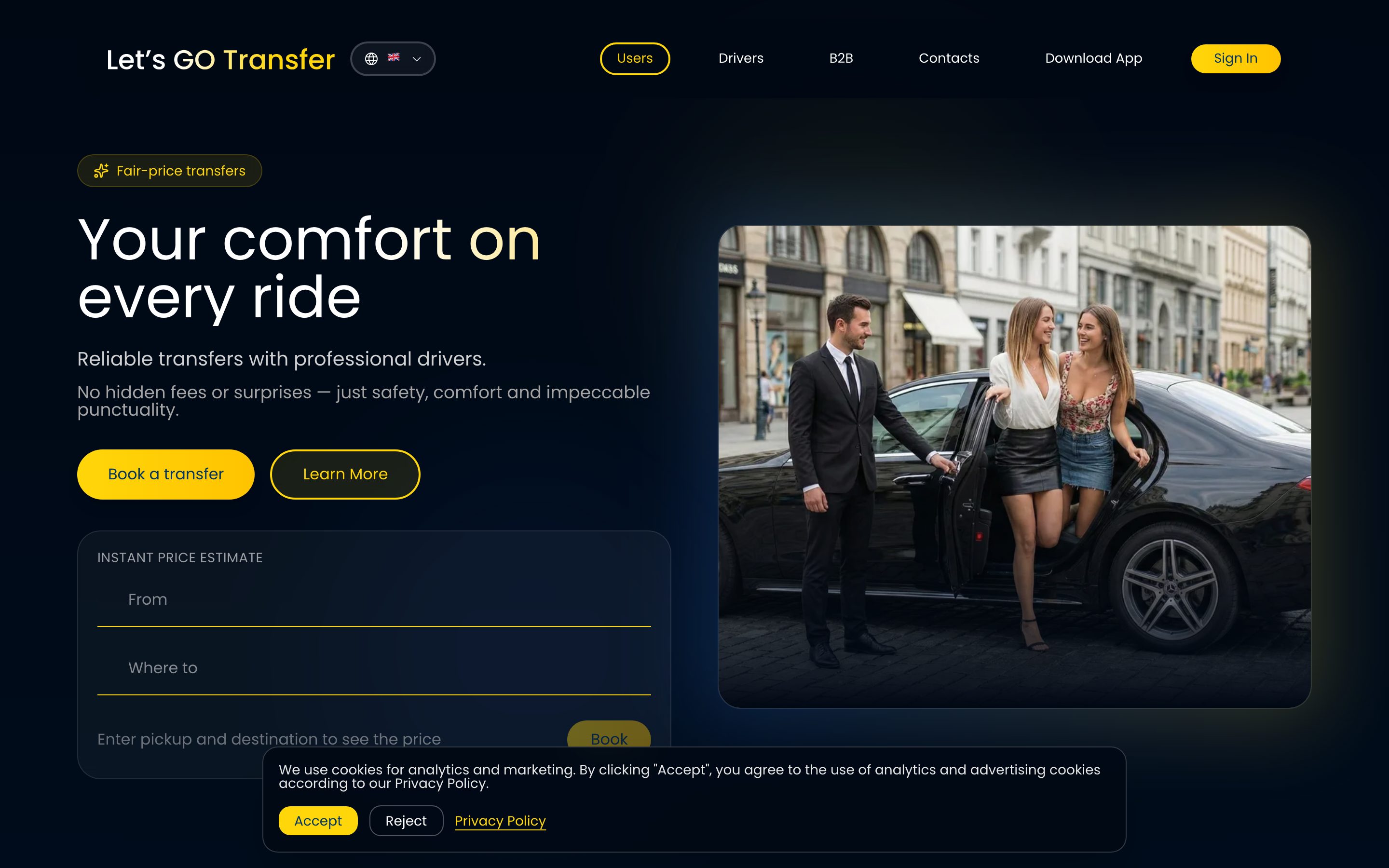 Скриншот сайта LetsGo Transfer